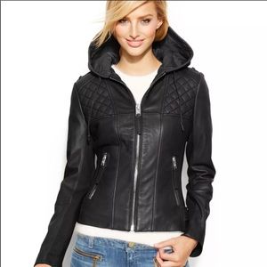 Michael Kors Hooded Black Leather Jacket